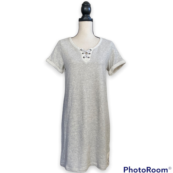 Style & Co Heather Gray Short Sleeve Lace Up French Terry Dress - Picture 2 of 9